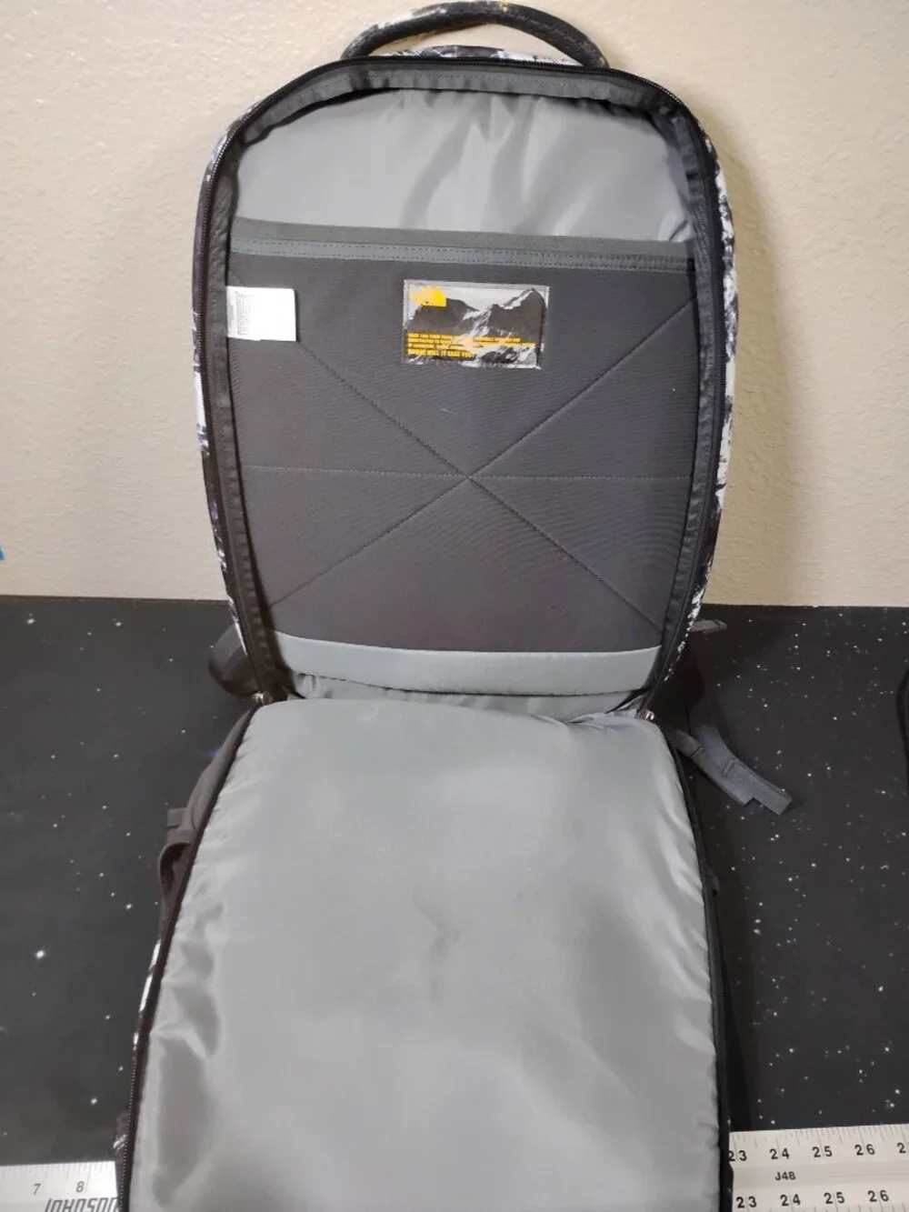 The North Face Surge Backpack Black White Geo Print FlexVent School Travel Tech